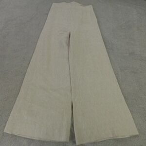 Anna Mason Linen‎ Pants 12 UK 8 US Beige Wide Leg Scallop Eyelet Trim Trouser